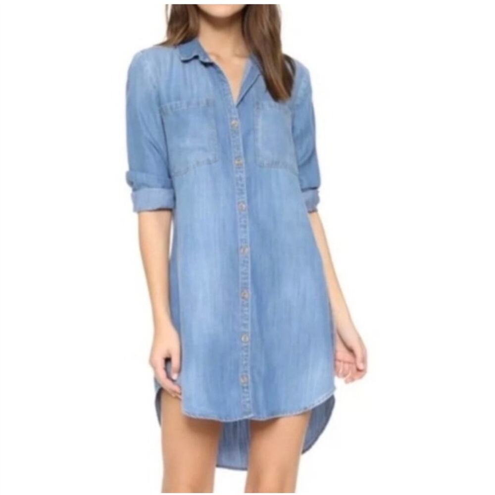 Anthropologie Bella Dahl Soft Chambray Shirtdress Button Up Long‎ Sleeve Size L